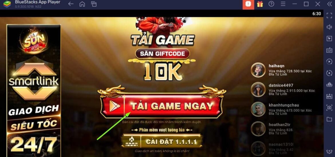 Tải app Sunwin để chạy trên phần mềm Bluestacks 